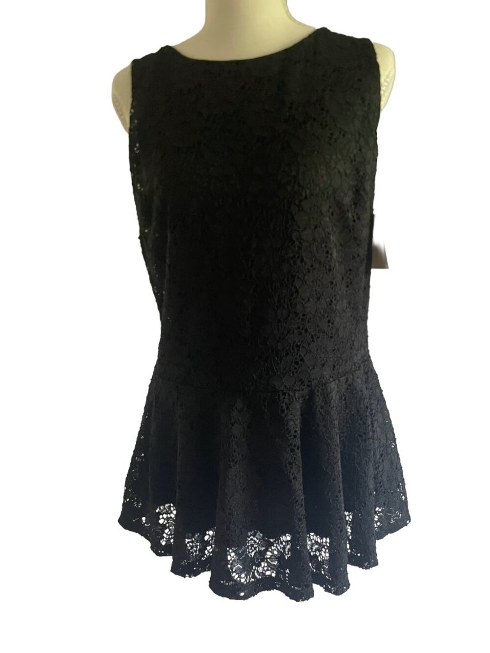 Ellen Tracy Black Floral Lace Peplum Blouse Sleeveless NWT Medium